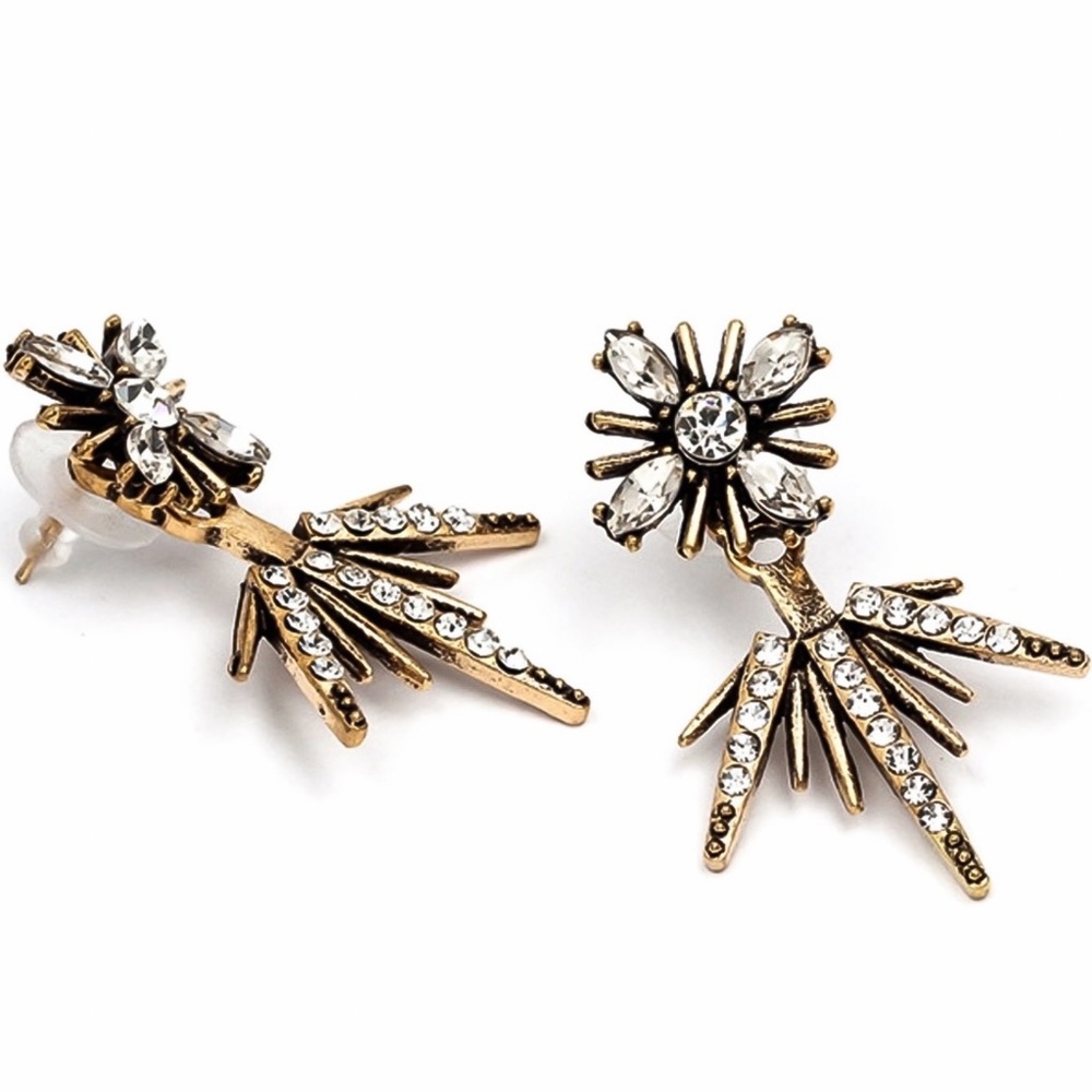 Antiqued Gold Crystal Studs w/Matching Jackets - Picture 3 of 7